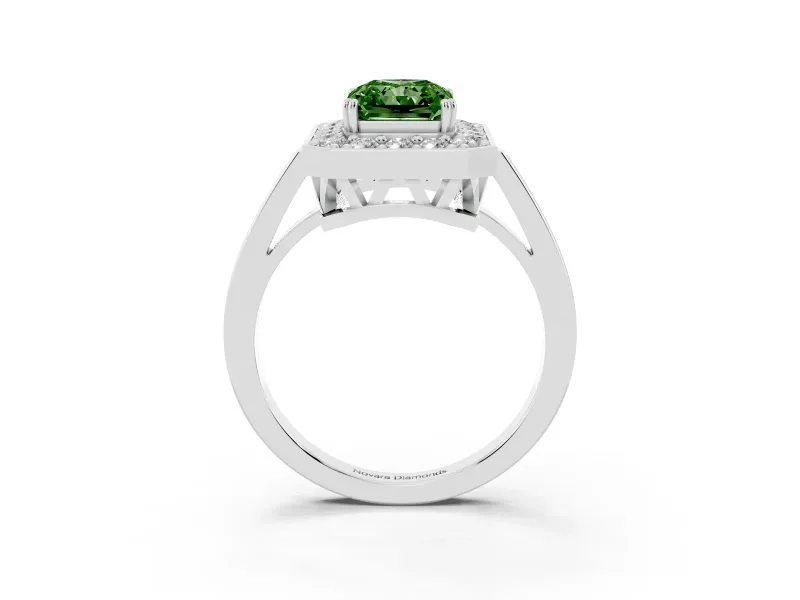 Radiant Cut Halo Engagement Ring Setting for a Fancy Green Lab-Grown Diamond | Polished Halo Rim | Platinum