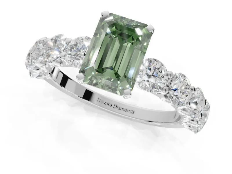 Emerald Cut Engagement Ring Setting for a Fancy Green Lab-Grown Diamond | Sterling Silver - Design NV-24455