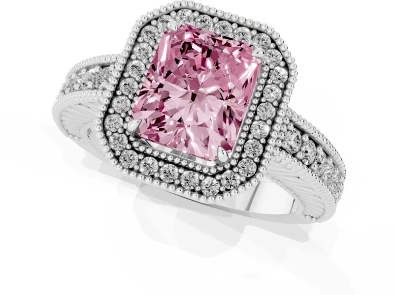Radiant Cut Halo Engagement Ring Setting for a Fancy Pink Lab-Grown Diamond | Platinum