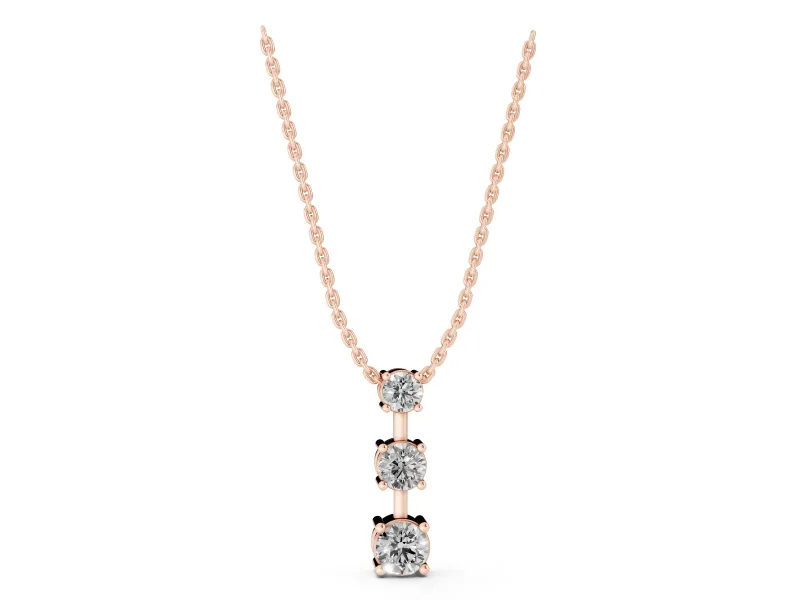 Round Lab-Grown Diamond Graduated Triple Bar Pendant Necklace | Prong Set | Rose Gold
