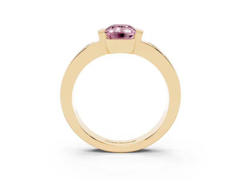 Emerald Cut Tension Style Engagement Ring Setting for a Fancy Pink Lab-Grown Diamond | Yellow Gold