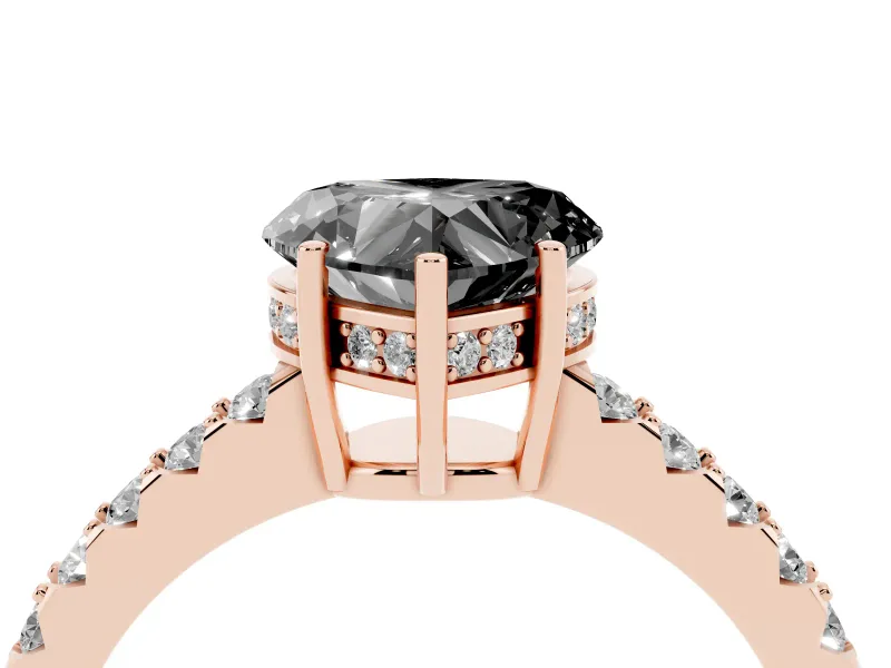 Heart-Shaped Hidden Halo Engagement Ring Setting for a Black Center | Rose Gold