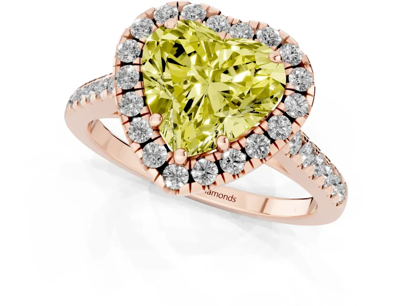 Heart-Shaped Raised Halo Engagement Ring Setting for a Fancy Yellow Lab-Grown Diamond | Rose Gold