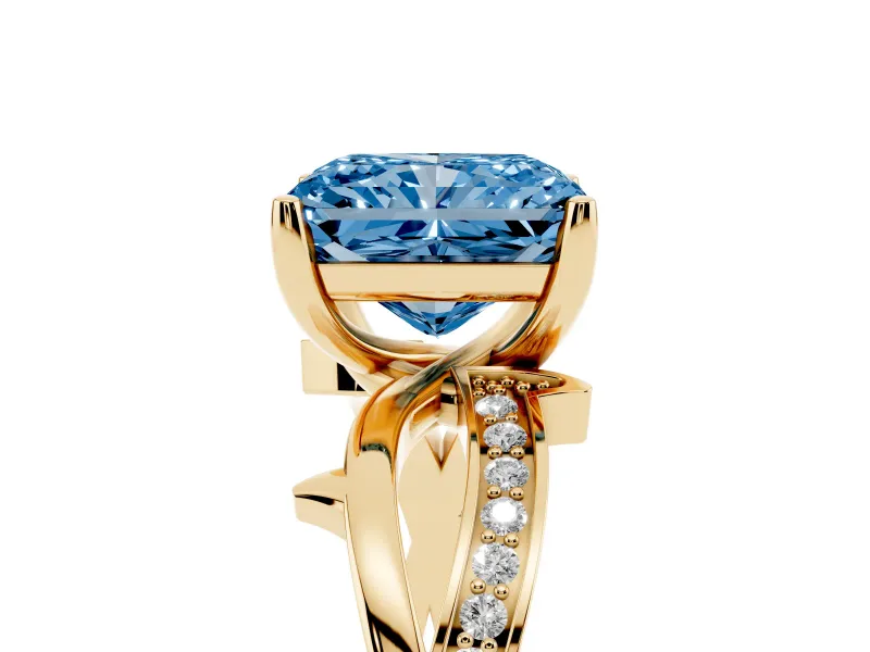 Radiant Cut Twisted Engagement Ring Setting for a Fancy Blue Lab-Grown Diamond | Yellow Gold - Design NV-24635