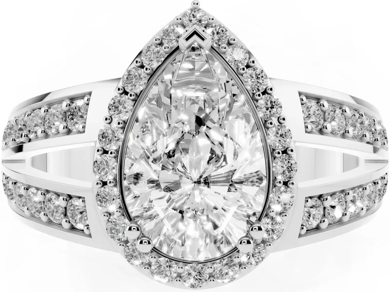 Pear-Shaped Halo Engagement Ring Setting | Two-Row Pave Split Shank | Platinum