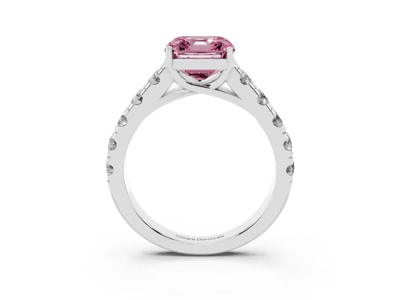 Asscher Cut Engagement Ring Setting for a Fancy Pink Lab-Grown Diamond | White Gold - Design NV-24643