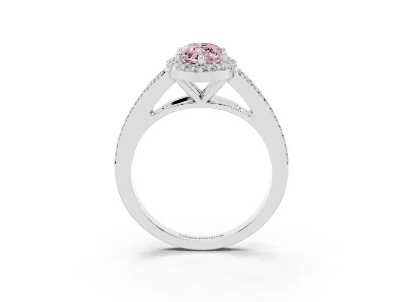 Fancy Pink Marquise Cut Diamond Halo Split Shank Pavé Ring Set in Silver with Prong Setting
