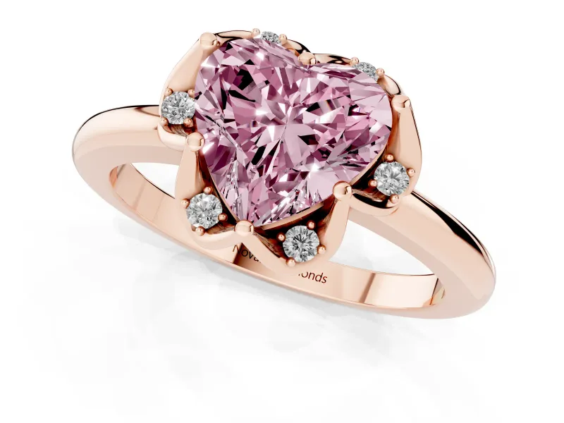 Heart-Shaped Petal Halo Engagement Ring Setting for a Fancy Pink Lab-Grown Diamond | Rose Gold