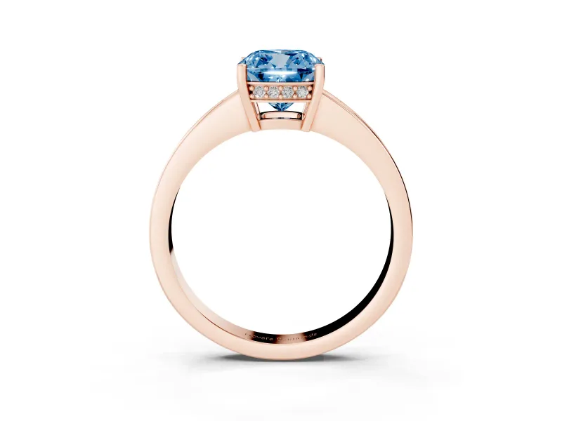 Cushion Cut Pave Solitaire Engagement Ring Setting for a Fancy Blue Lab-Grown Diamond | Accented Basket | Rose Gold