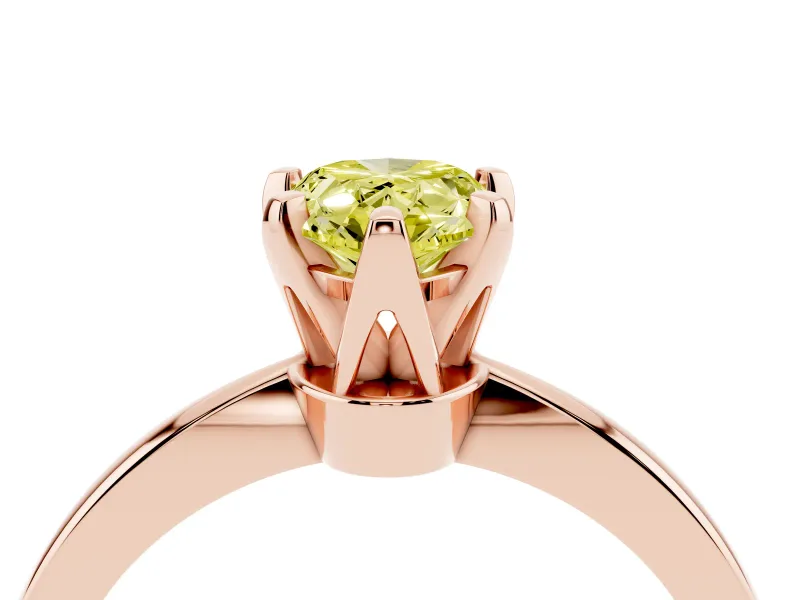 Fancy Yellow Pear Cut Diamond Solitaire Engagement Ring Set in Rose gold with Slim Tapered Solitaire Band