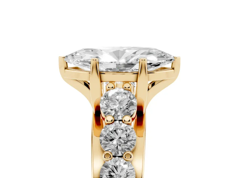Marquise Graduated Side Stone Engagement Ring Setting | Shared Prong Rails | Yellow Gold