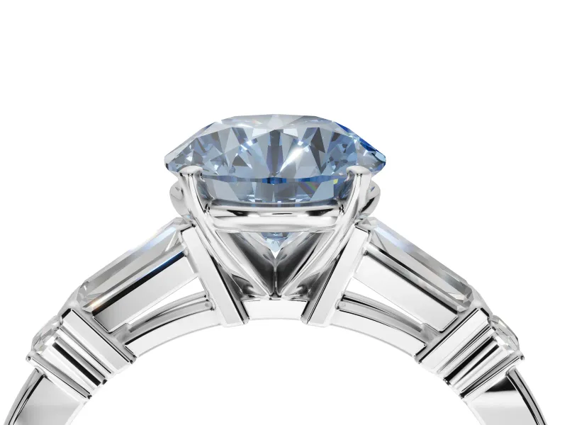 Round Tapered Baguette Engagement Ring Setting for a Fancy Blue Lab-Grown Diamond | White Gold