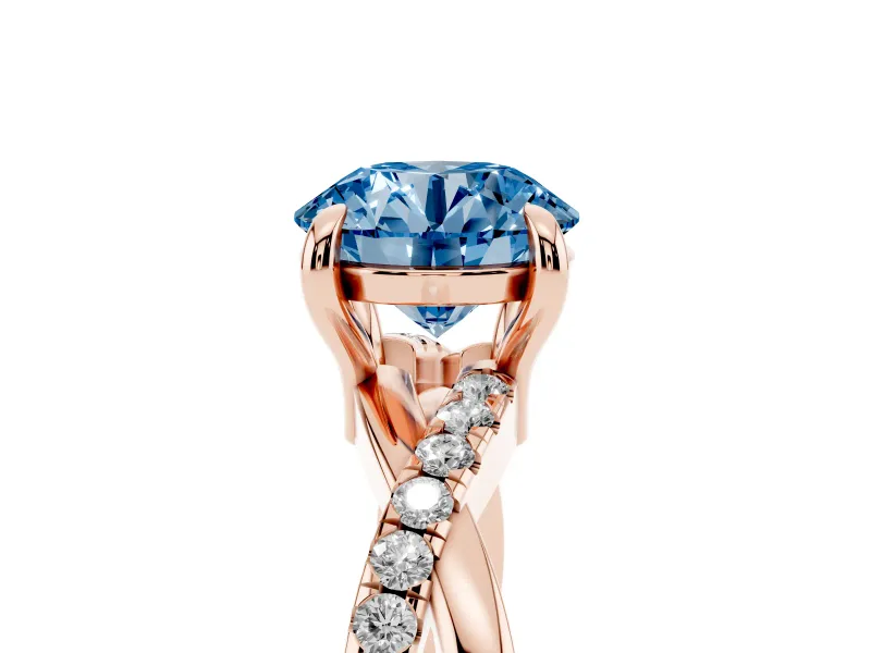 Round Twist Engagement Ring Setting for a Fancy Blue Lab-Grown Diamond | Crossover Band | Rose Gold
