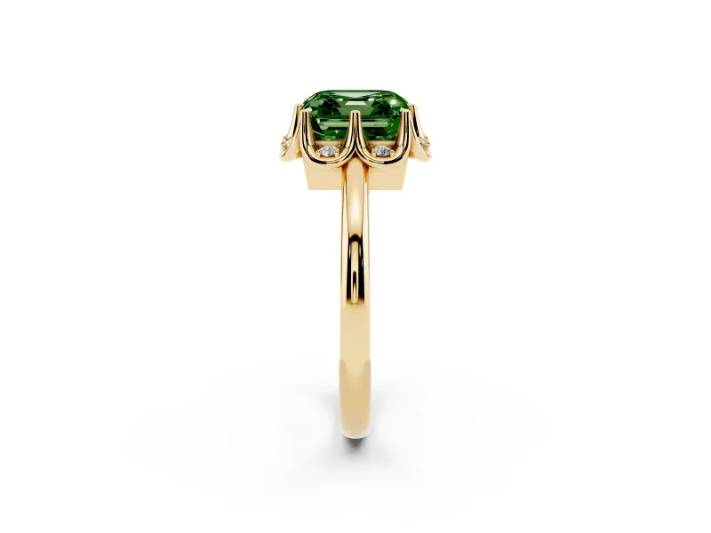 Asscher Cut Petal Halo Engagement Ring Setting for a Fancy Green Lab-Grown Diamond | Yellow Gold