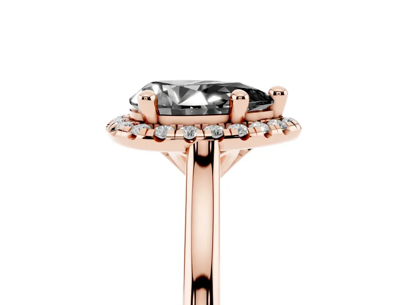 Pear-Shaped Halo Engagement Ring Setting for a Black Center | Plain Polished Band | Rose Gold