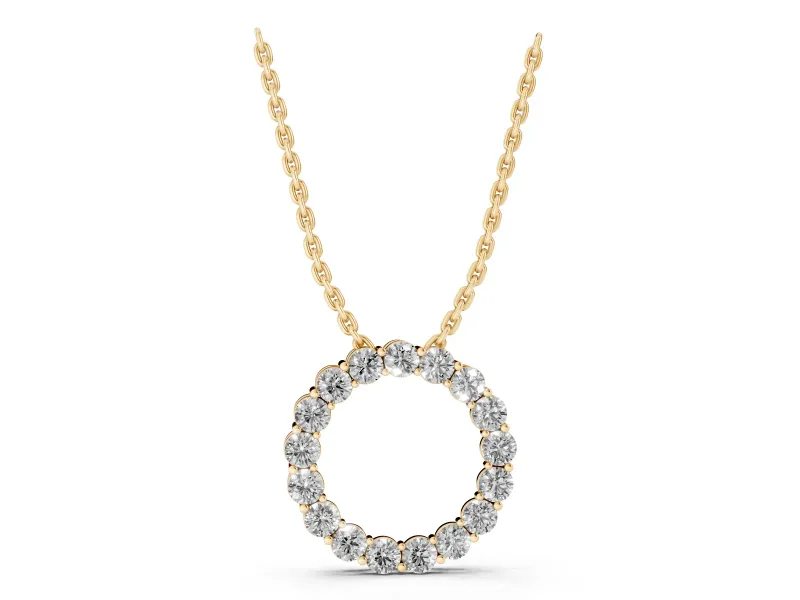 Round Lab-Grown Diamond Circle Pendant Necklace | Larger Stones | Yellow Gold