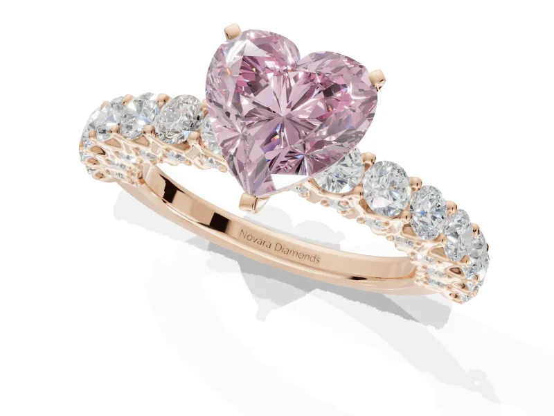 Heart-Shaped Shared Prong Engagement Ring Setting for a Fancy Pink Lab-Grown Diamond | Rose Gold