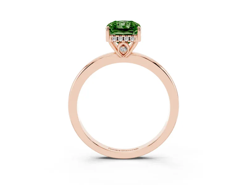 Radiant Cut Engagement Ring Setting for a Fancy Green Lab-Grown Diamond | Hidden Halo | Rose Gold