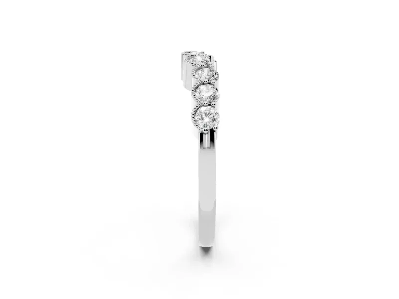 Round Diamond Bezel Half Eternity Band Set in Platinum with Plain Lower Shank