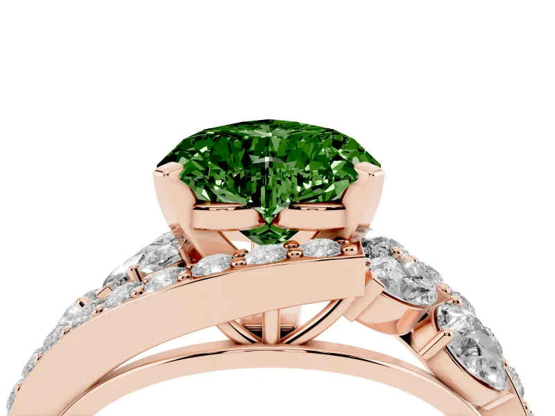 Heart-Shaped Bypass Pavé Engagement Ring Setting for a Fancy Green Lab-Grown Diamond | Rose Gold