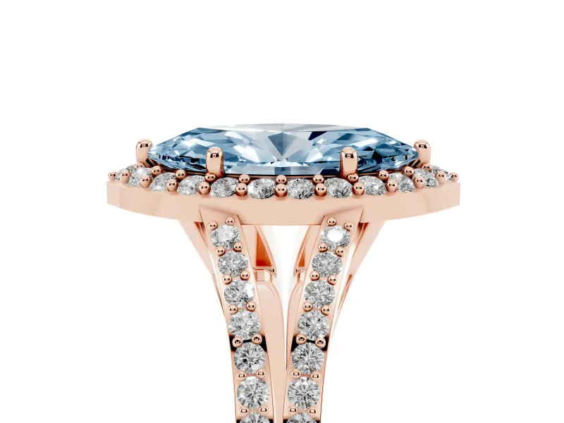 Marquise Split Shank Halo Engagement Ring Setting for a Fancy Blue Lab-Grown Diamond | Rose Gold