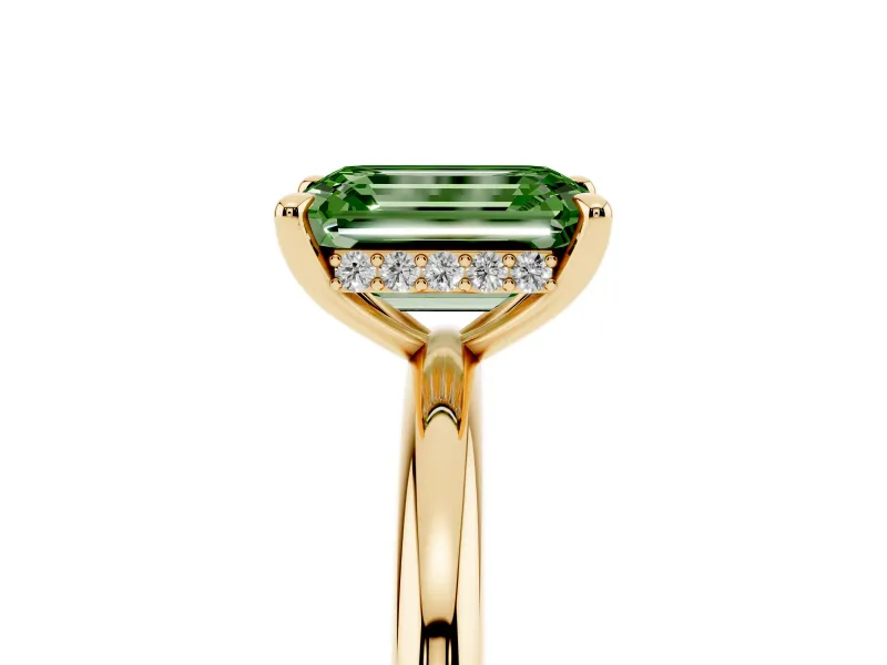 Emerald Cut Hidden Halo Ring Setting for a Fancy Green Lab-Grown Diamond | Yellow Gold