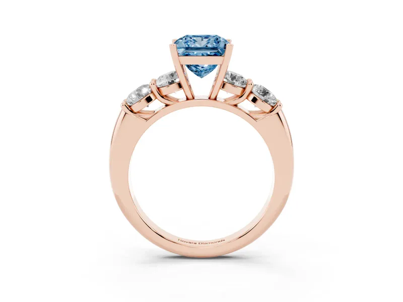 Princess Cut Five Stone Engagement Ring Setting for a Fancy Blue Lab-Grown Diamond | Prong Set Side Stones | Rose Gold