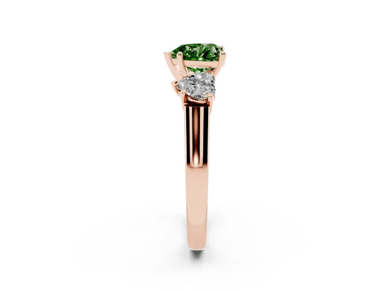 Heart-Shaped Three Stone Engagement Ring Setting for a Fancy Green Lab-Grown Diamond | Plain Squared Band | Rose Gold