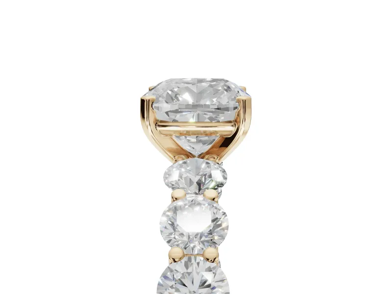 Cushion Cut Side Stone Engagement Ring Setting | Scalloped Prong Accents | Yellow Gold