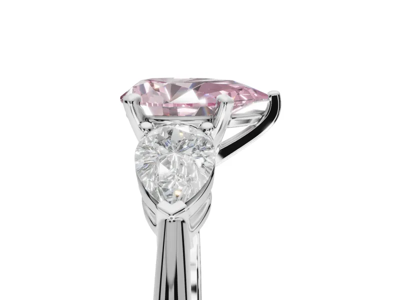 Pear-Shaped 3-Stone Engagement Ring Setting for a Fancy Pink Lab-Grown Diamond | White Gold