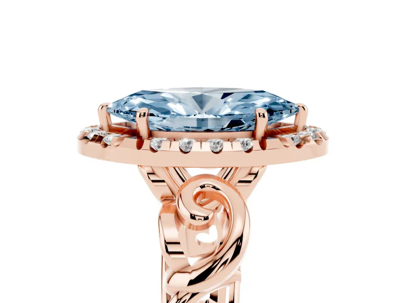 Marquise Filigree Halo Engagement Ring Setting for a Fancy Blue Lab-Grown Diamond | Rose Gold