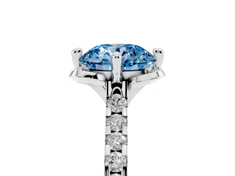Round Floral Engagement Ring Setting for a Fancy Blue Lab-Grown Diamond | Pavé Band | Platinum