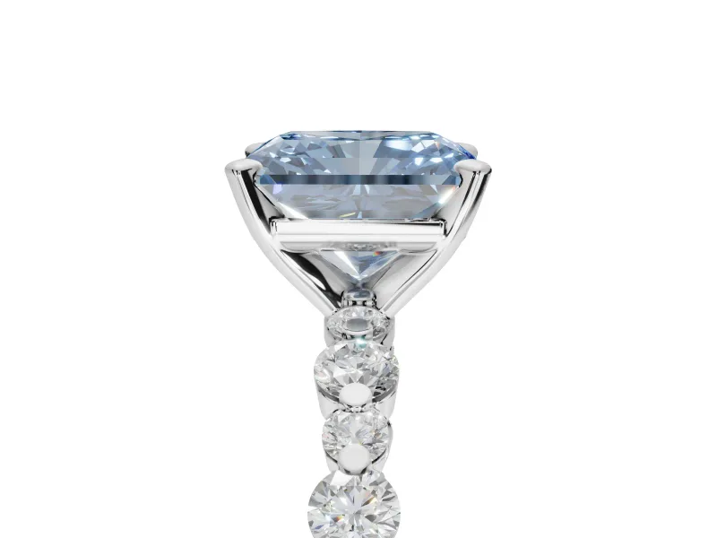 Radiant Cut Pavé Engagement Ring Setting for a Fancy Blue Lab-Grown Diamond | Alternating Accents | Sterling Silver