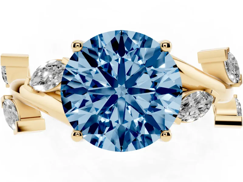 Round Twisted Vine Engagement Ring Setting for a Fancy Blue Lab-Grown Diamond | Yellow Gold