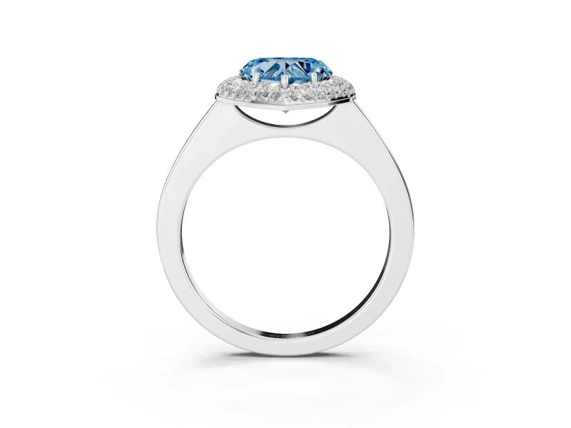 Fancy Blue Heart Cut Diamond Halo Engagement Ring Set in Silver with Solitaire Band and Prong Setting