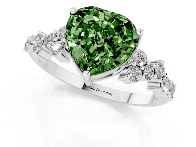 Heart-Shaped Accented Engagement Ring Setting for a Fancy Green Lab-Grown Diamond | White Gold