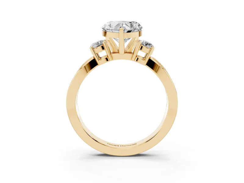 Heart-Shaped Three-Stone Pavé Twist Engagement Ring Setting | Split Shank | Yellow Gold