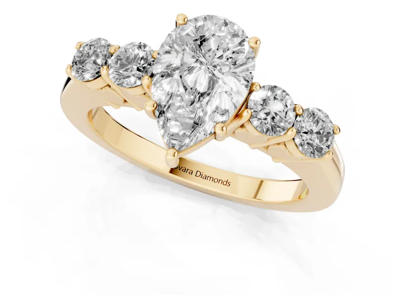 Pear-Shaped Close Set Five Stone Engagement Ring Setting | Yellow Gold
