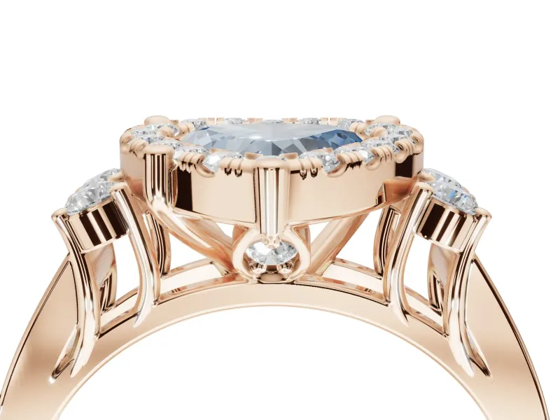 Heart-Shaped Halo Engagement Ring Setting for a Fancy Blue Lab-Grown Diamond | Graduated Channel Band | Rose Gold