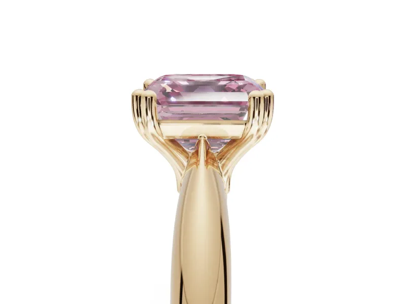 Princess Cut Tapered Solitaire Engagement Ring Setting for a Fancy Pink Lab-Grown Diamond | Yellow Gold