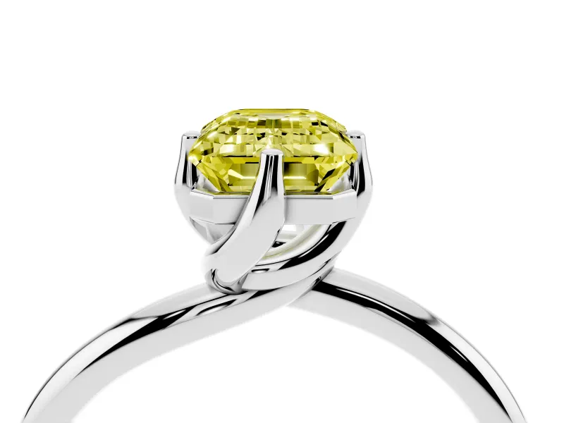 Emerald Cut Bypass Solitaire Engagement Ring Setting for a Fancy Yellow Lab-Grown Diamond | Plain Band | Sterling Silver