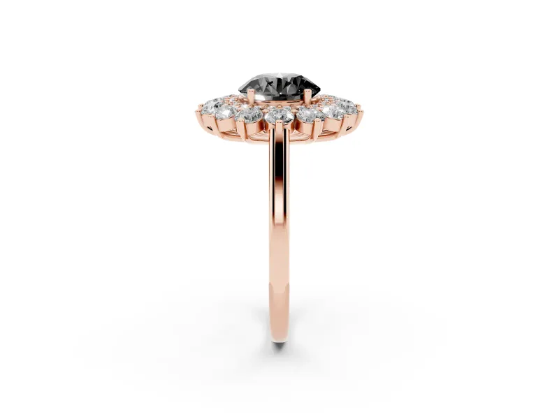 Round Floral Double Halo Engagement Ring Setting for a Black Center | Plain Band | Rose Gold