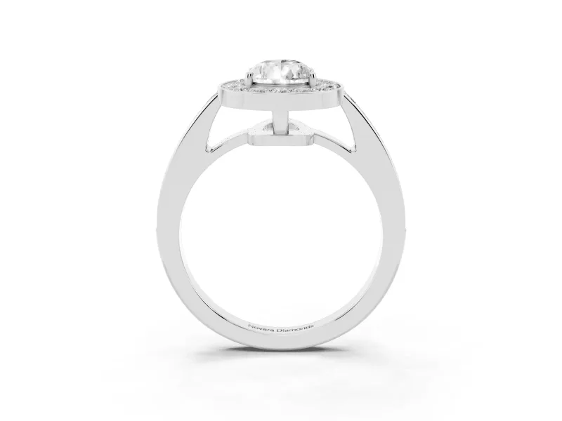 Pear Cut Diamond Halo Pavé Engagement Ring Set in White gold with Bezel Setting