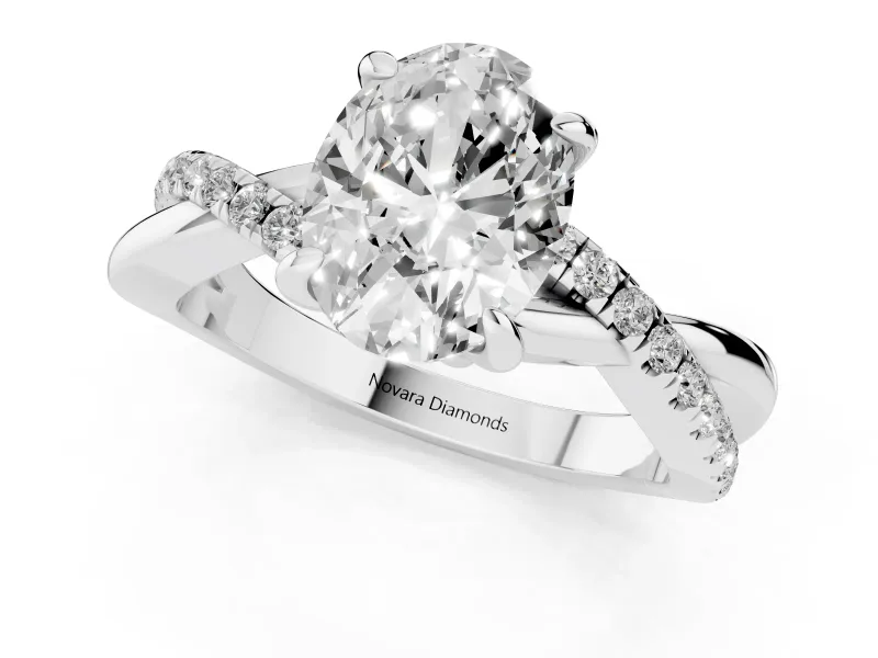 Oval Cut Diamond Twist Band Solitaire Set in Platinum with Pavé Accents and Prong Setting