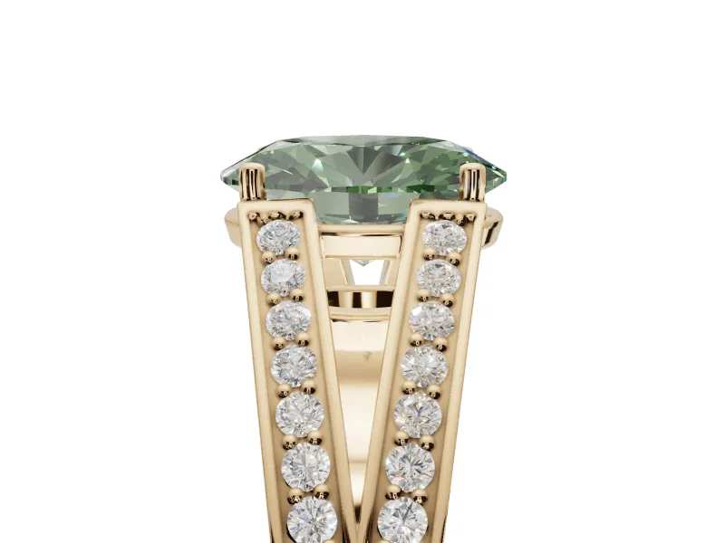 Oval Split Shank Pavé Engagement Ring Setting for a Fancy Green Lab-Grown Diamond | Yellow Gold