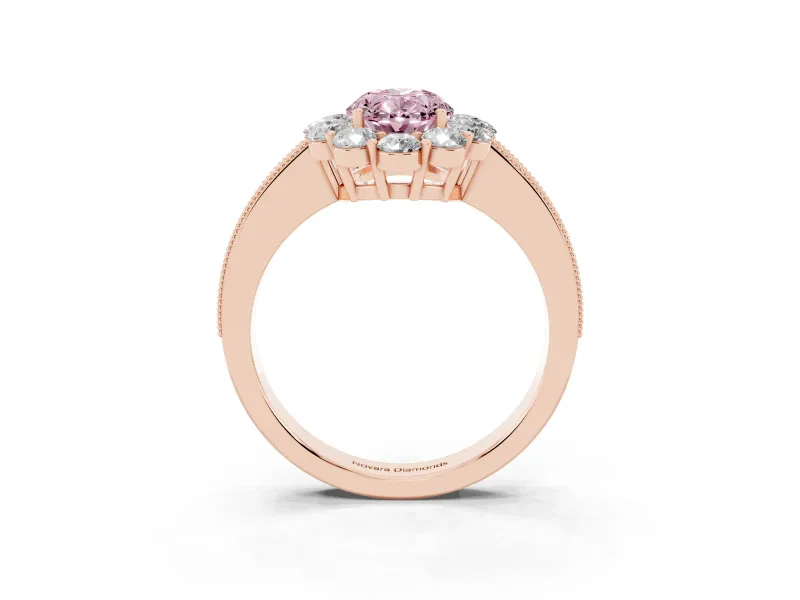 Oval Vintage Halo Engagement Ring Setting for a Fancy Pink Lab-Grown Diamond | Rose Gold