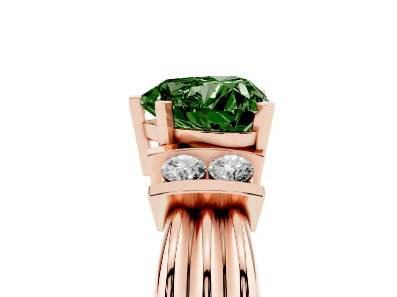 Heart-Shaped Bar-Set Engagement Ring Setting for a Fancy Green Lab-Grown Diamond | Rose Gold