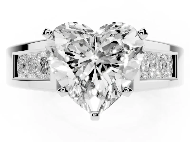 Heart-Shaped Channel-Set Engagement Ring Setting | Princess Side Stones | Platinum