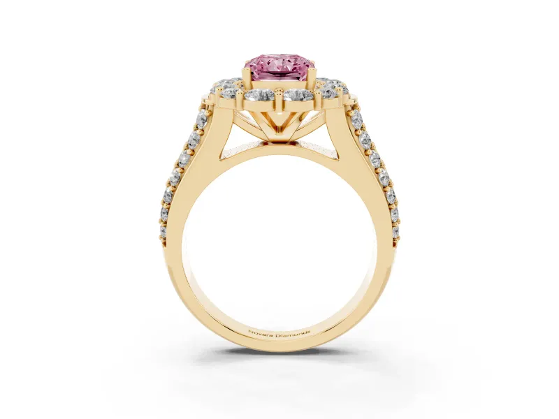 Radiant Cut Large Accent Halo Engagement Ring Setting for a Fancy Pink Lab-Grown Diamond | Graduated Pavé | Yellow Gold