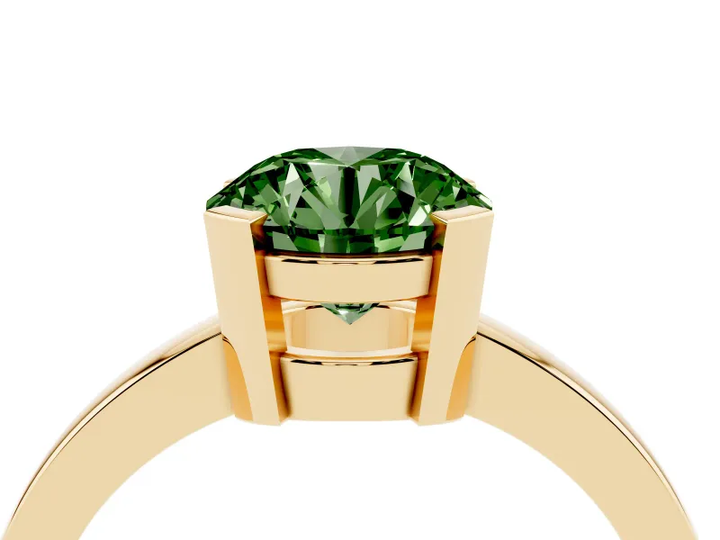 Fancy Green Round Cut Diamond Solitaire Ring Set in Yellow gold with Prong Head and Smooth Polished Band